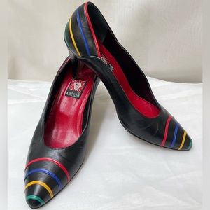 80s/90s Anne Klein Black/Colorful Leather Heels Size 5M